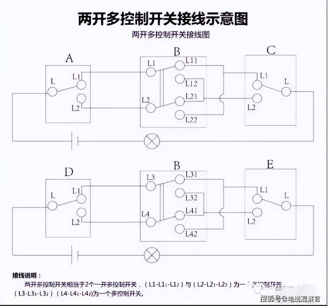 单开双控接线图图片