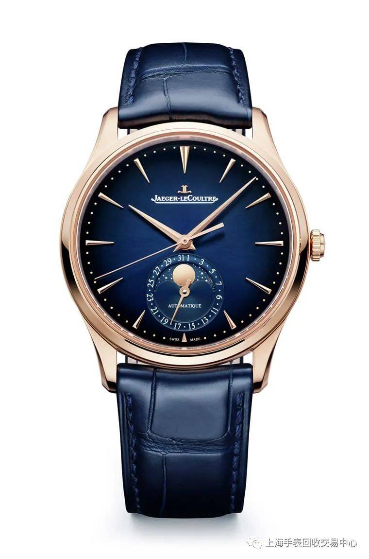 积家超薄大师月相表改玫瑰金材质搭配渐层蓝色面盘诠释雅致型格