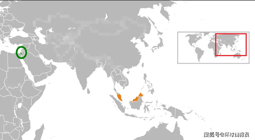 从地图上看,马来西亚位于亚洲东南部,以色列位于亚洲西部,两国相隔
