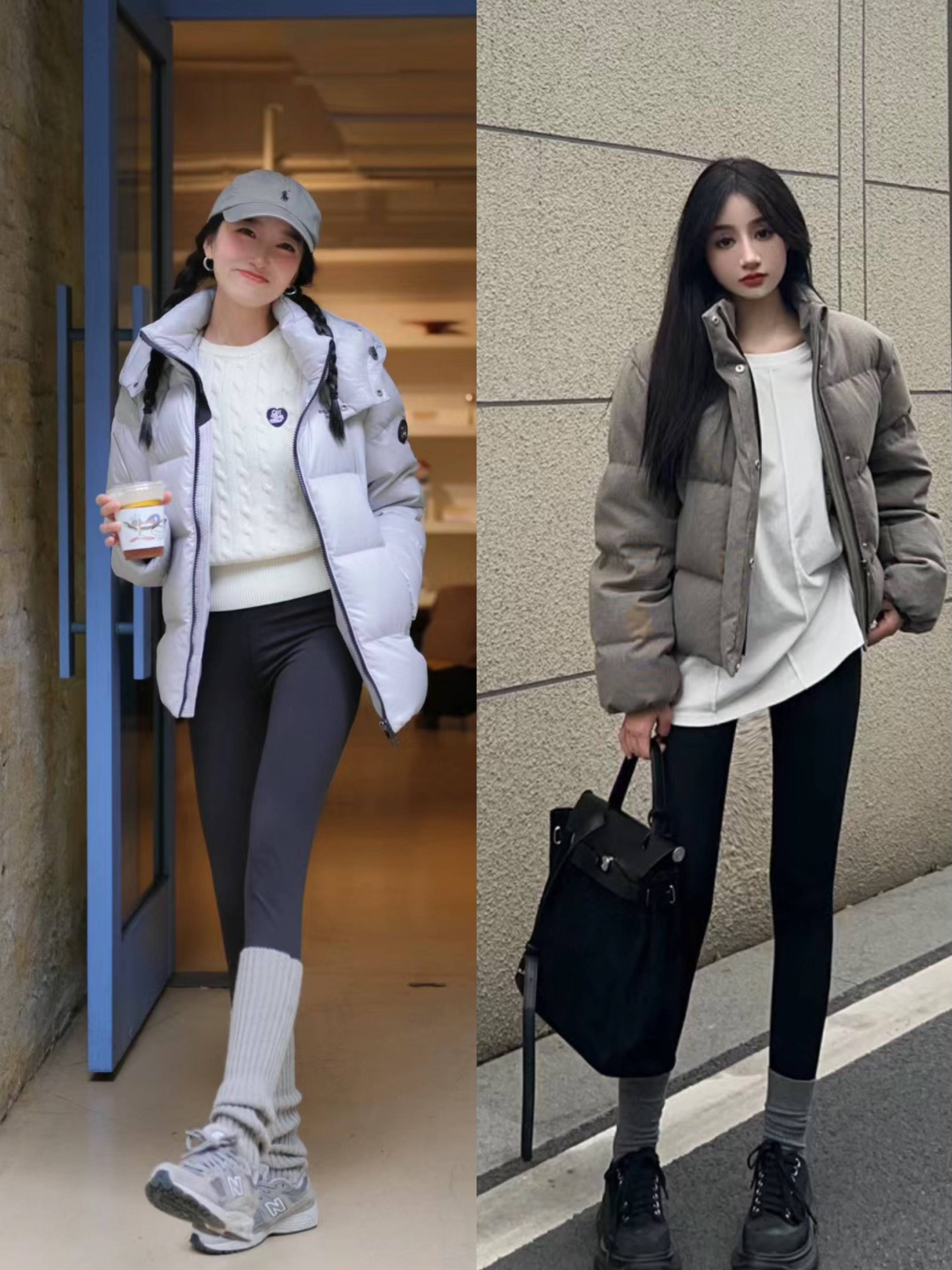 初冬火了一种穿搭,叫做"羽绒服 鲨鱼裤",时髦保暖又显瘦!