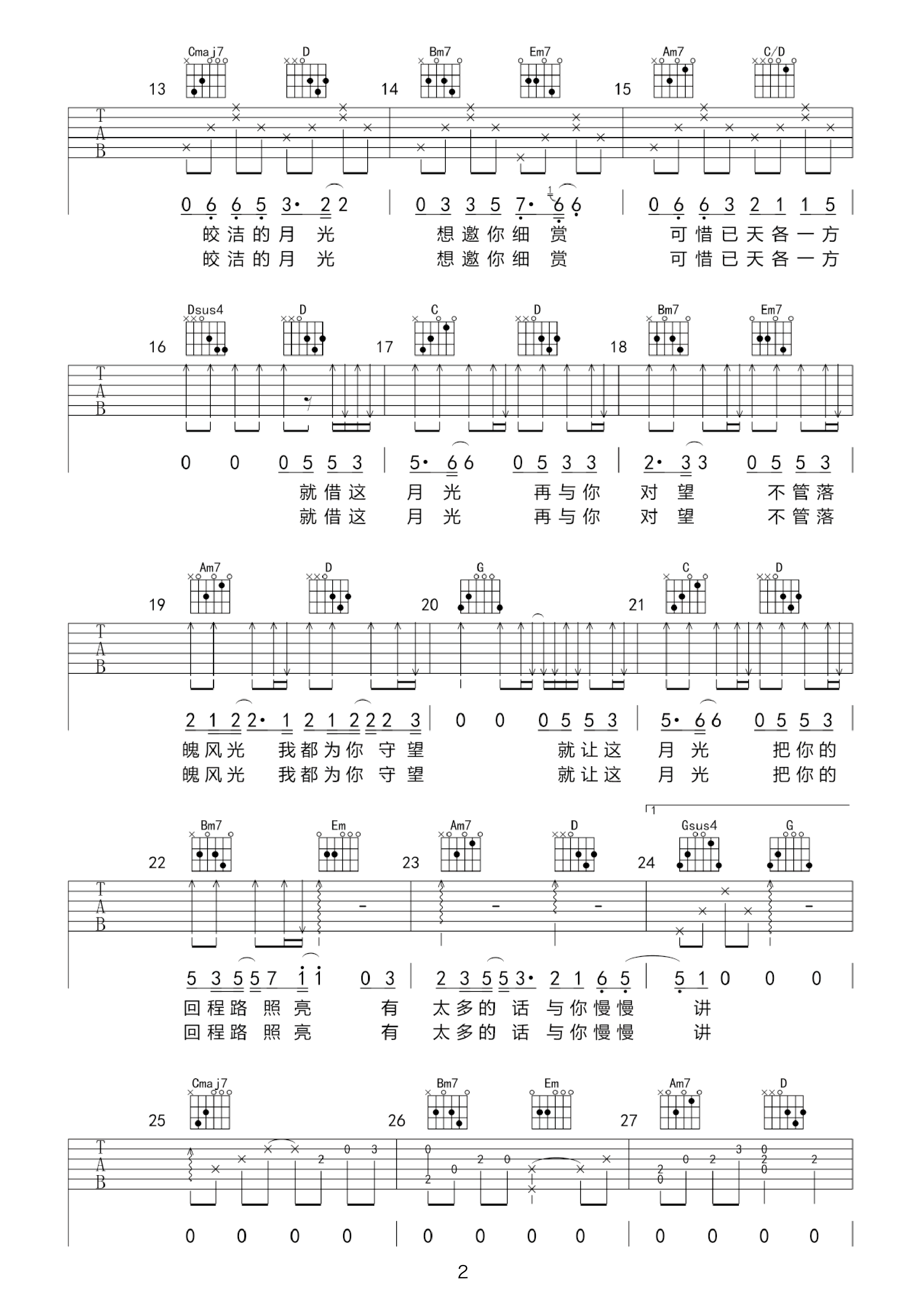 抖音热歌吉他谱2021图片