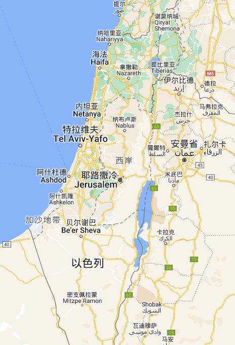 (耶路撒冷位置图,图片来源google地图)犹太人视耶路撒冷为他们的精神