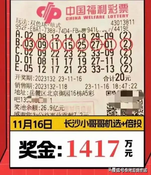 湖南小哥20元机选揽获双色球1417万大奖!长沙彩民连续两期中大奖