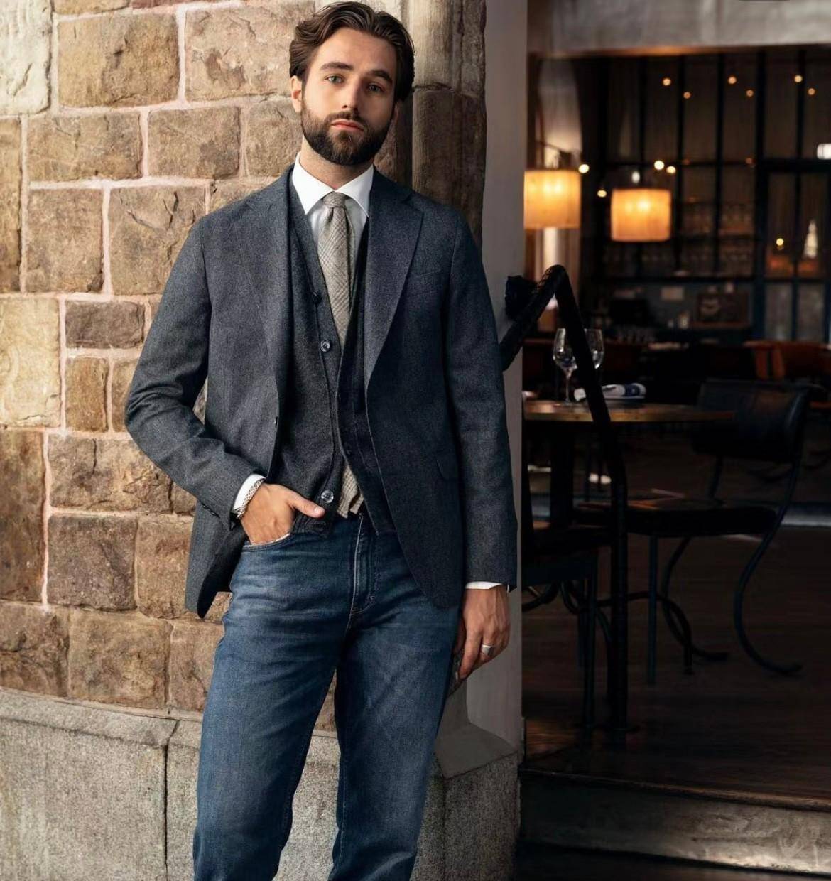 "西装 牛仔裤",混搭的高级,照着这些思路穿也不错_风格_休闲_曲线