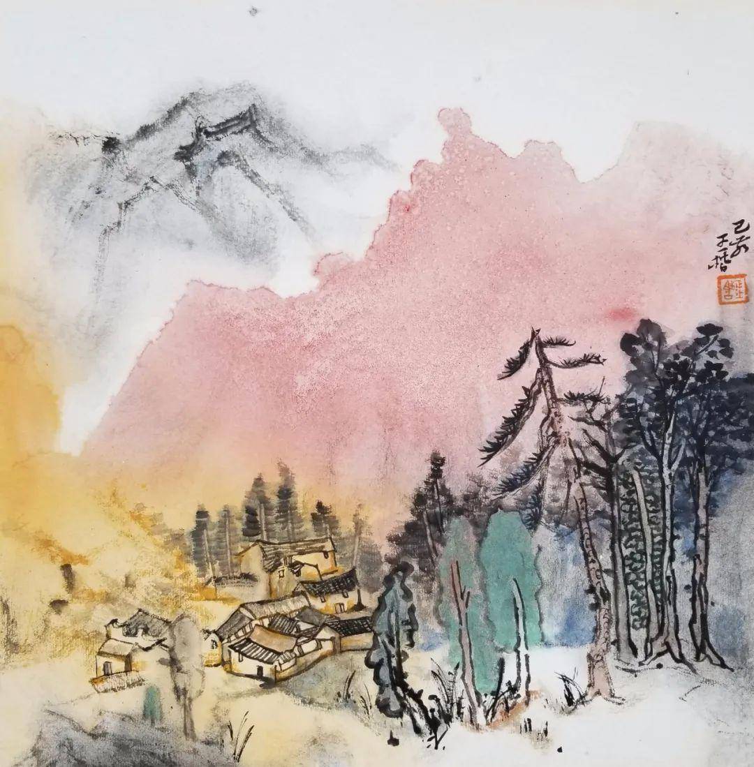 悠然见南山王楷重彩山水作品