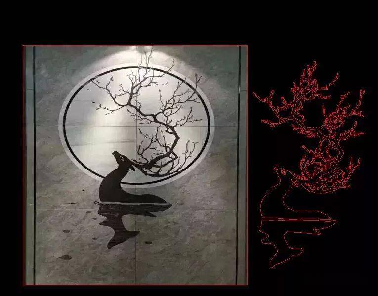 水刀拼花描图到切割步骤简解,内含石材拼花cad