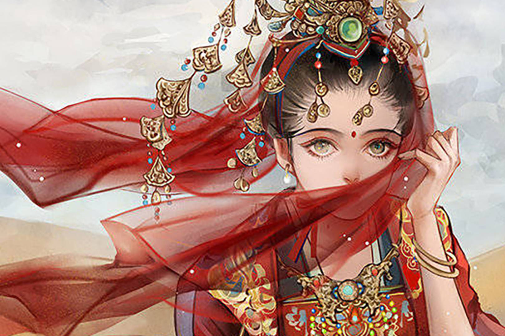 中国风浓郁的二次元美女插画,人物有一种孤婉的气质_插画_二次元_美女