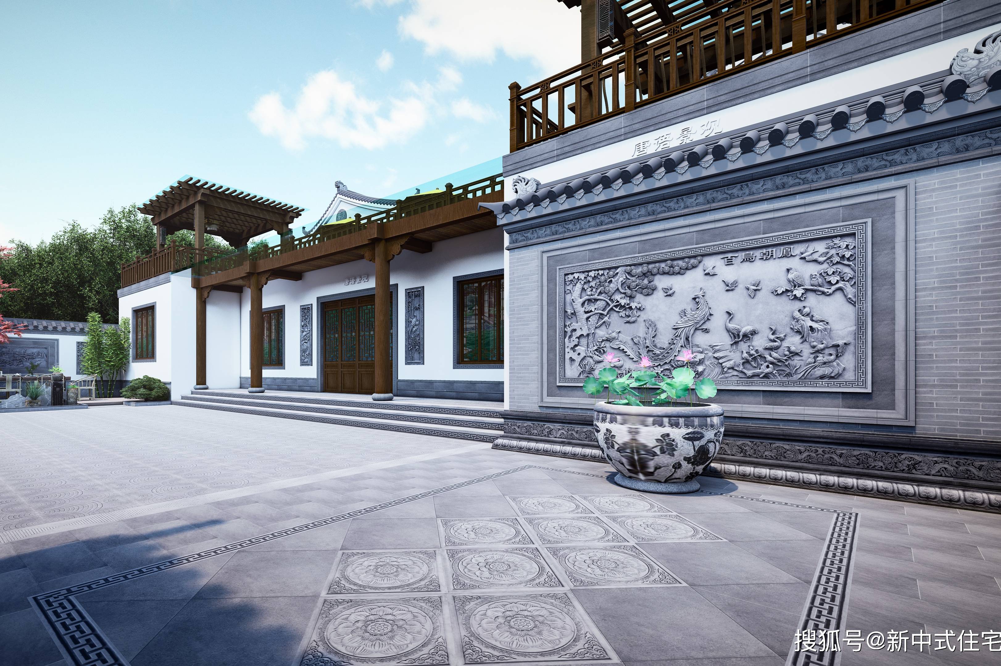 中式石材照壁墙中式照壁讲究中式院墙照壁设计古典中式风格照壁_照壁