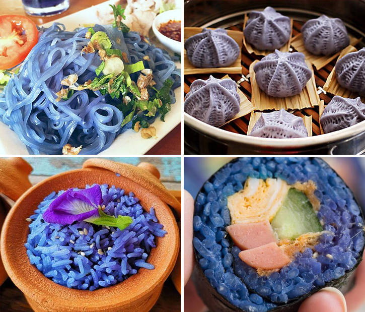 蝶豆花用于美食是最早的食用方式,在泰国常常会看到各种星空美食,其