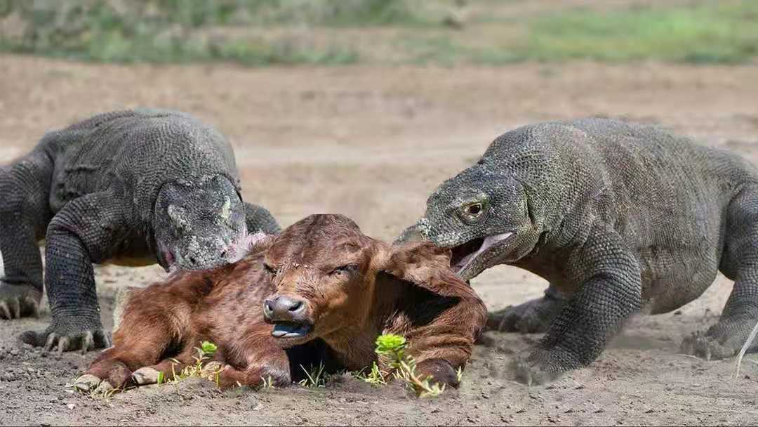 科莫多巨蜥這一招對水牛,野豬,鹿這些食草和雜食性動物有效,對於鱷魚