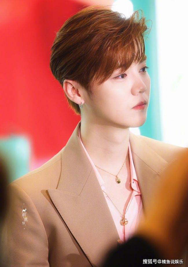 鹿晗活动生图曝光棕色头发颜值好高直言化妆不分性别喜欢就好