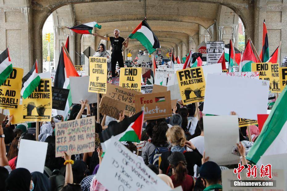 美国纽约巴勒斯坦支持者集会示威