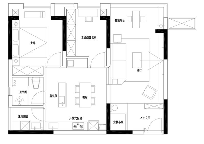 春森彼岸80平米两室一厅日式风格装修设计案例作品