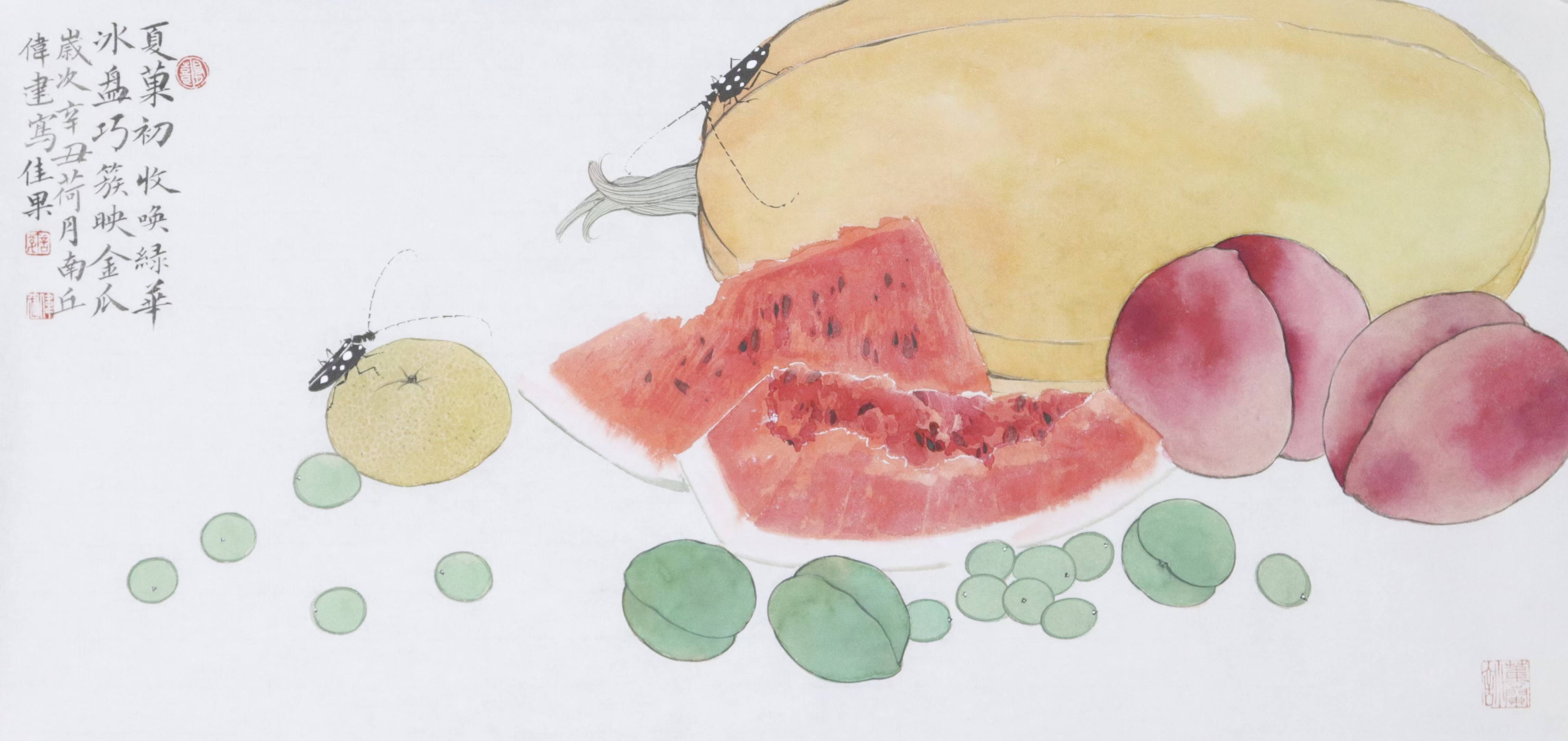 画家许伟建:果蔬飘香,百财聚来_工笔