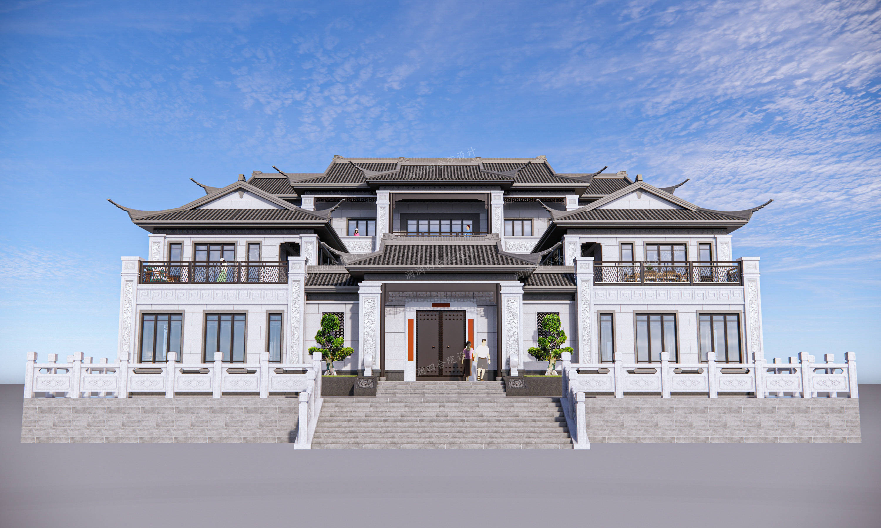 广东三兄弟花千万合建三层四合院2825全石材外装就是豪气