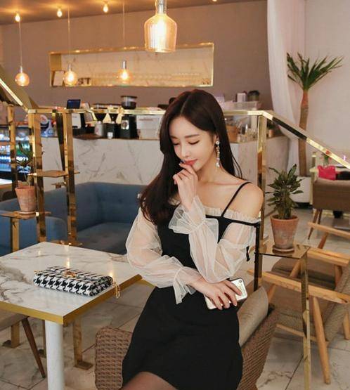 时尚|韩国模特孙允珠韩版丝滑鹅绒吊带裙甜美淑女气质网拍