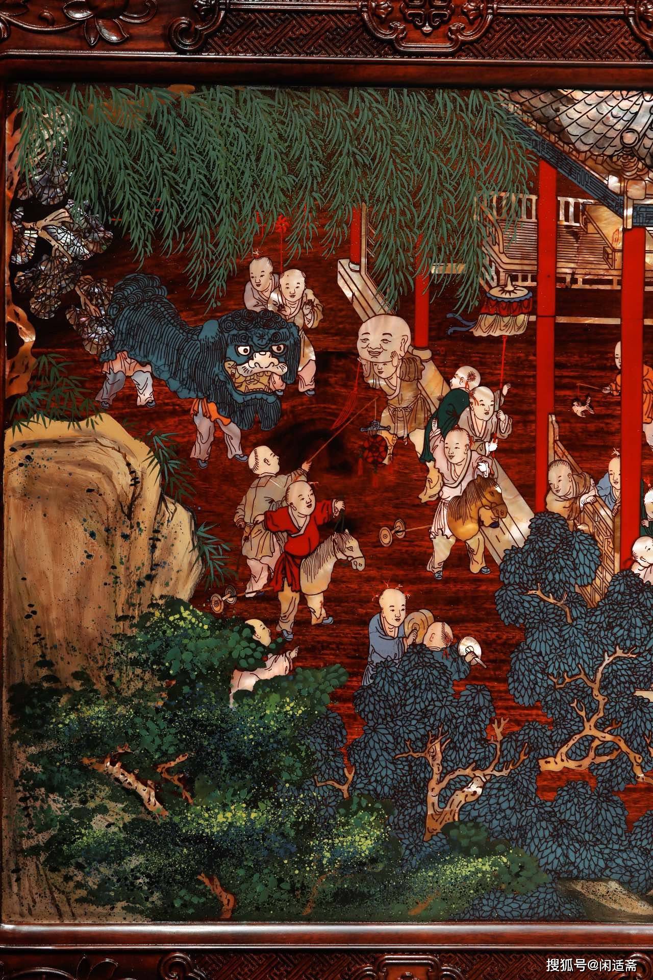 传世之作非遗螺钿镶嵌工艺百子图挂屏