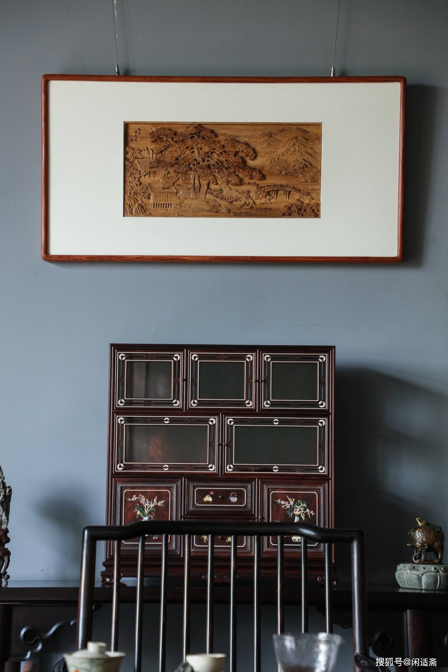 文人雅室,装饰挂屏,老山檀,溪堂雅集图