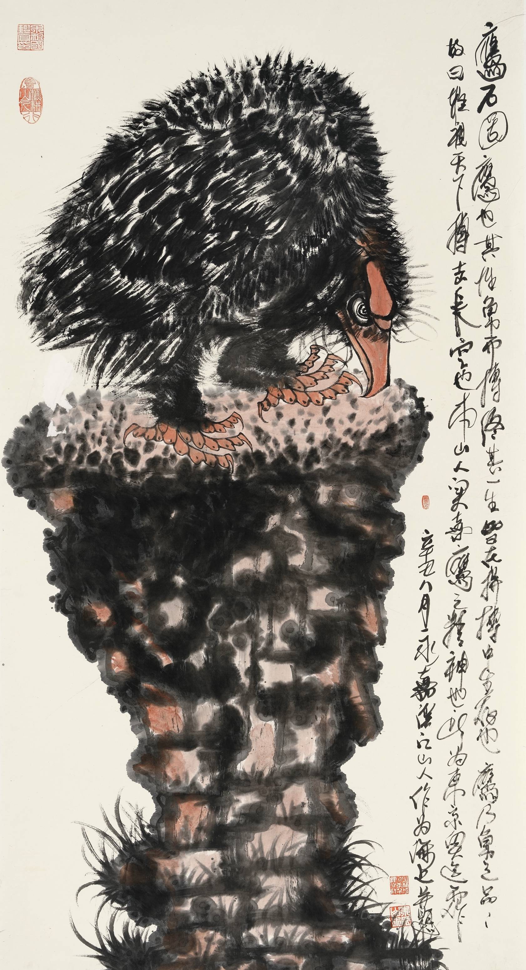 博观约取厚积薄发国画家画鹰大家指墨画艺术大师朱祖国