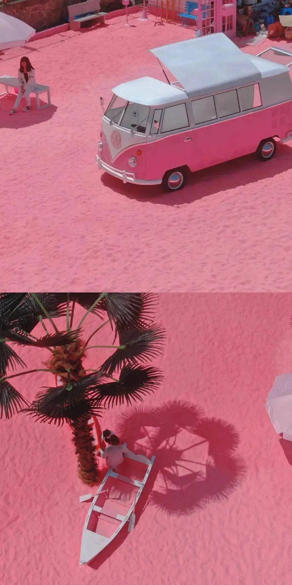 金沙滩位于温岭海边的"七彩童话小镇",还未靠近就被远处的一片粉色