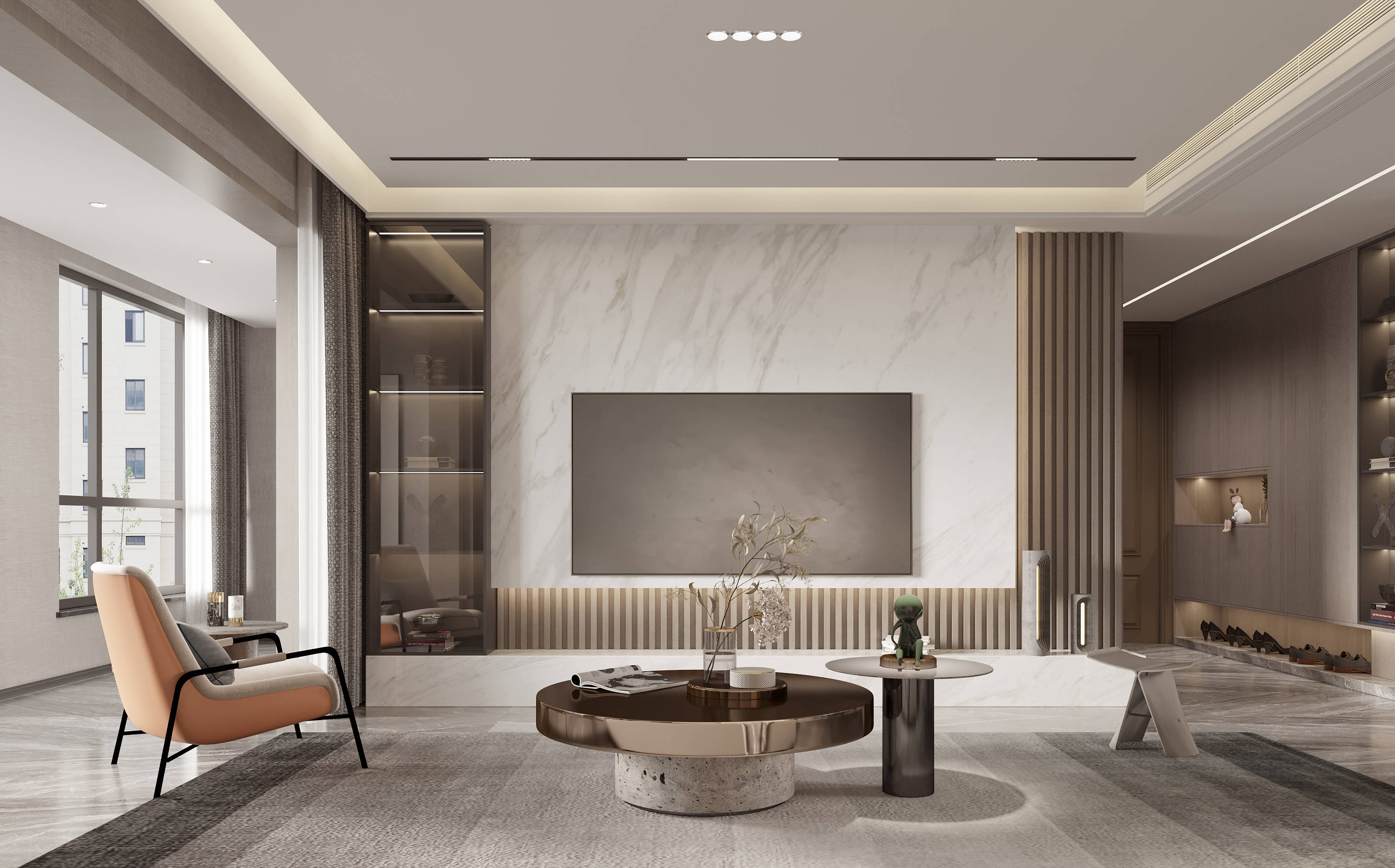 【客厅】无主灯是最近流行的一种灯的设计,一排灯装饰在电视背景墙