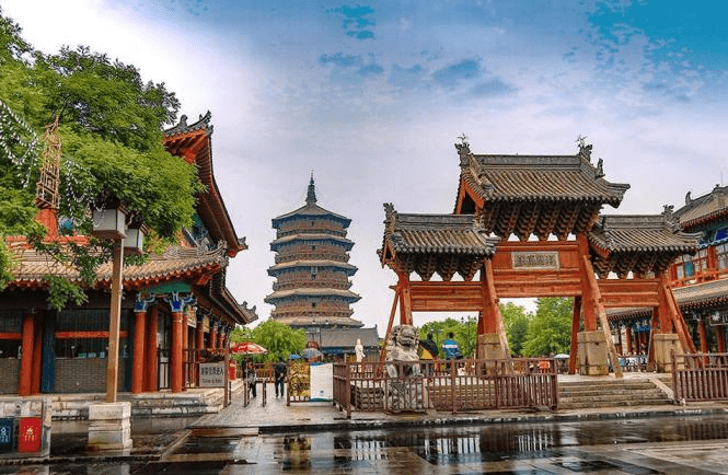 原创应县木塔景区冬季开放红松木料无钉无铆2600吨纯木结构