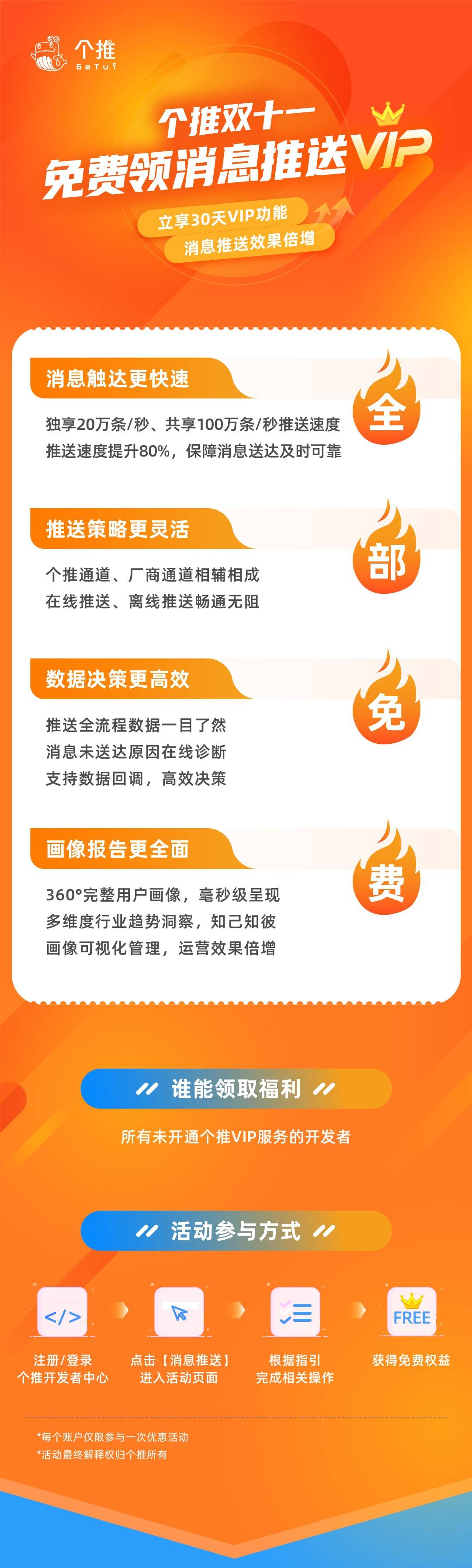 开发者专属福利！个推30天消息推送VIP服务免费领！