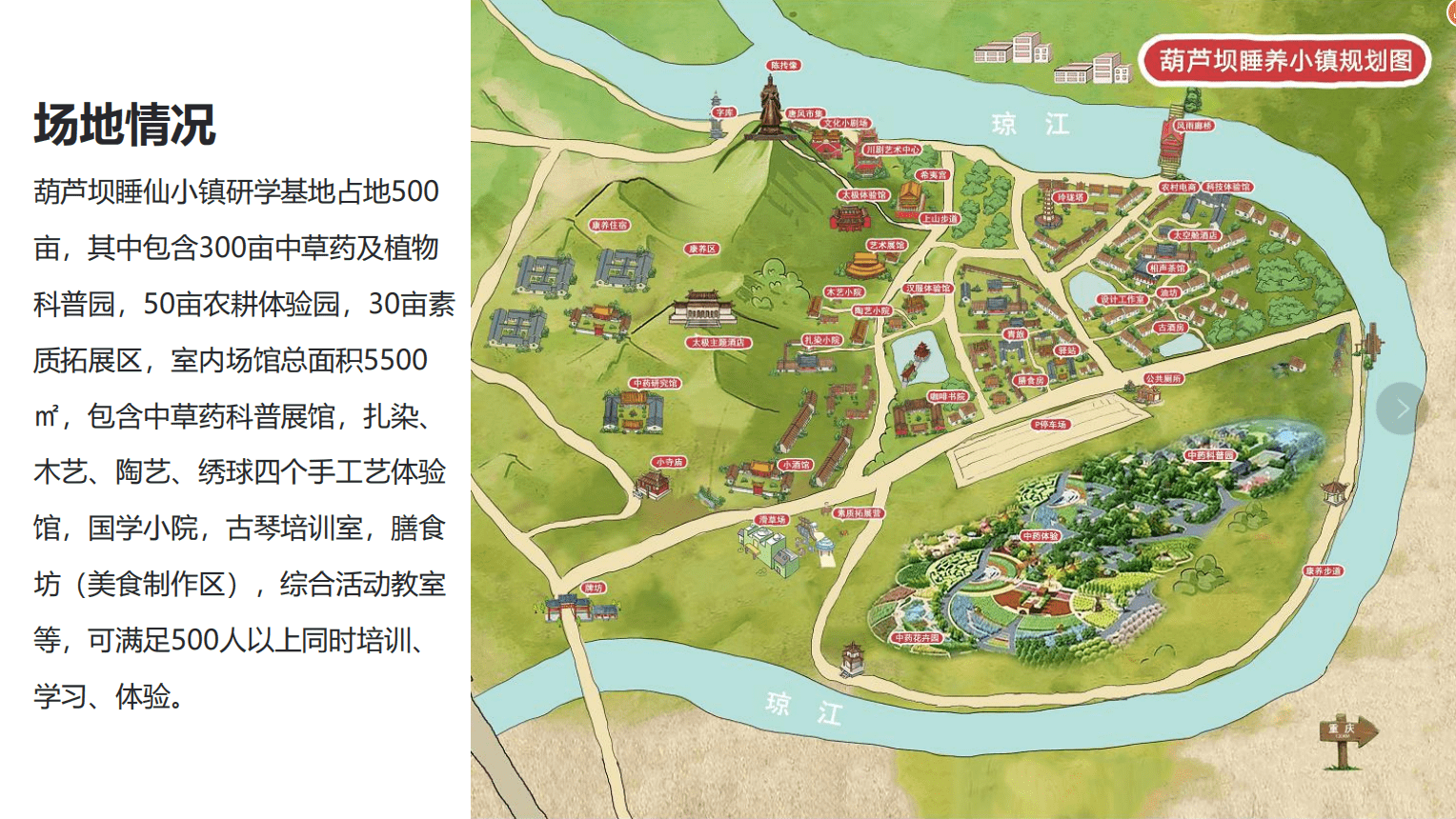 葫芦坝睡仙小镇研学基地位于潼南区崇 龛镇,紧邻陈抟故里核心景区,是