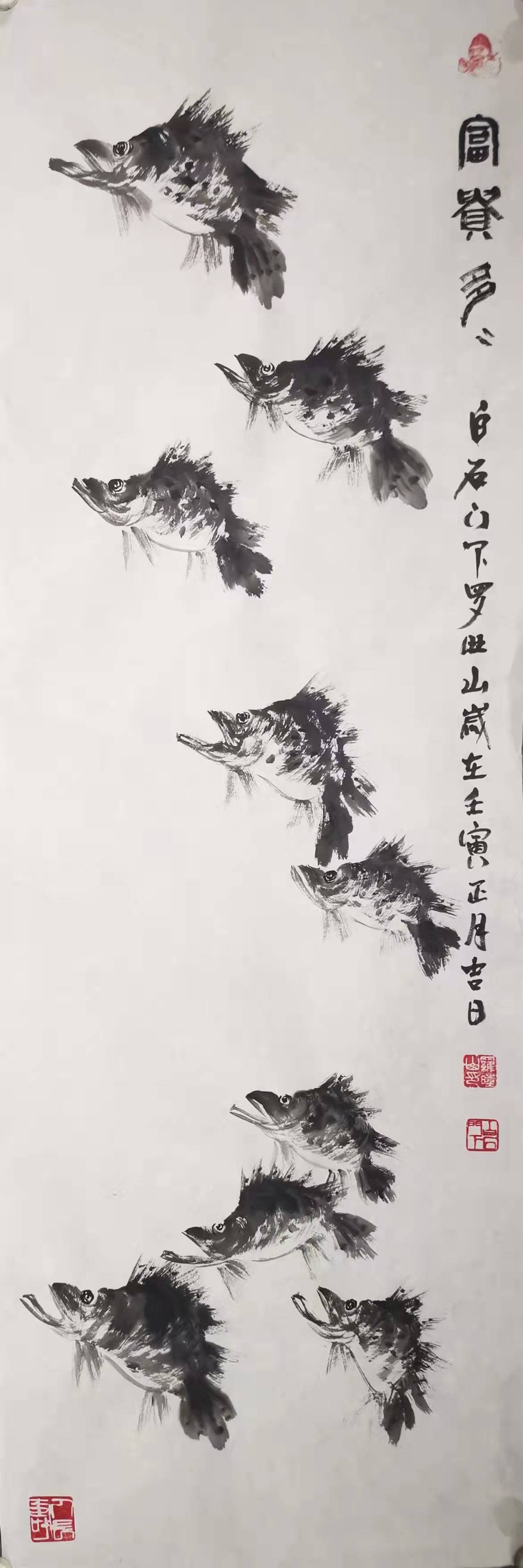 齐白石嫡传弟子罗旺山国画作品鱼虾系列1齐丽霞大弟子