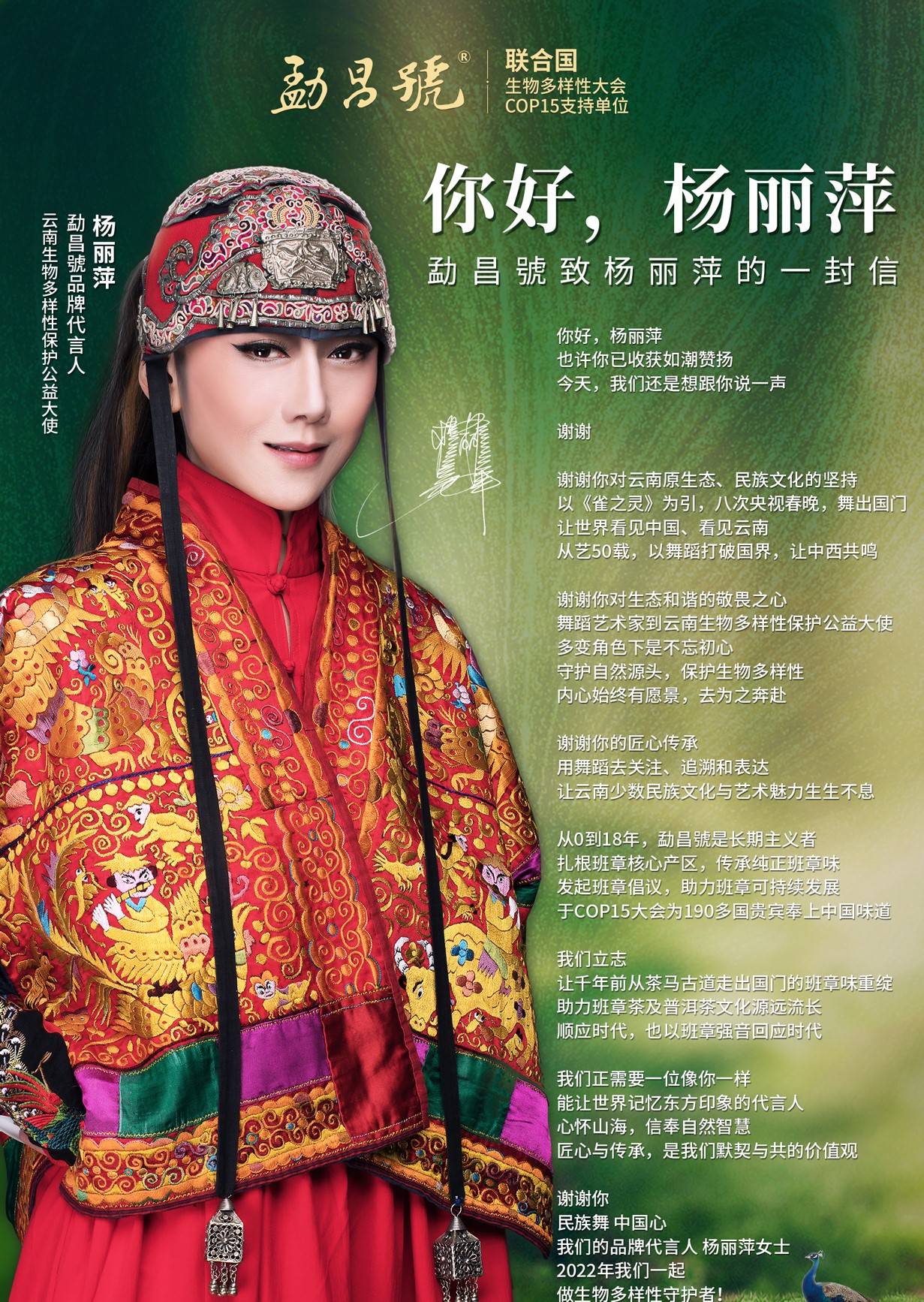 官宣| 品牌代言人杨丽萍"入职"勐昌号!_班章茶_传承_多样性