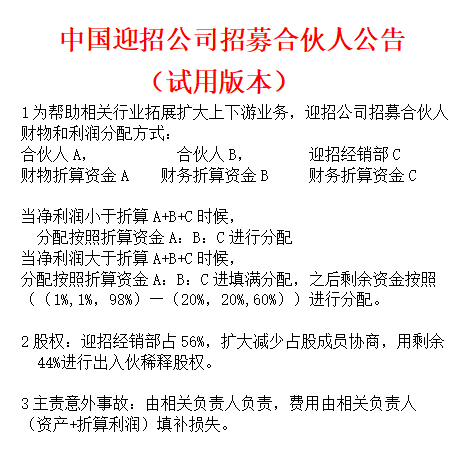 公告中国迎招公司招募合伙人公告