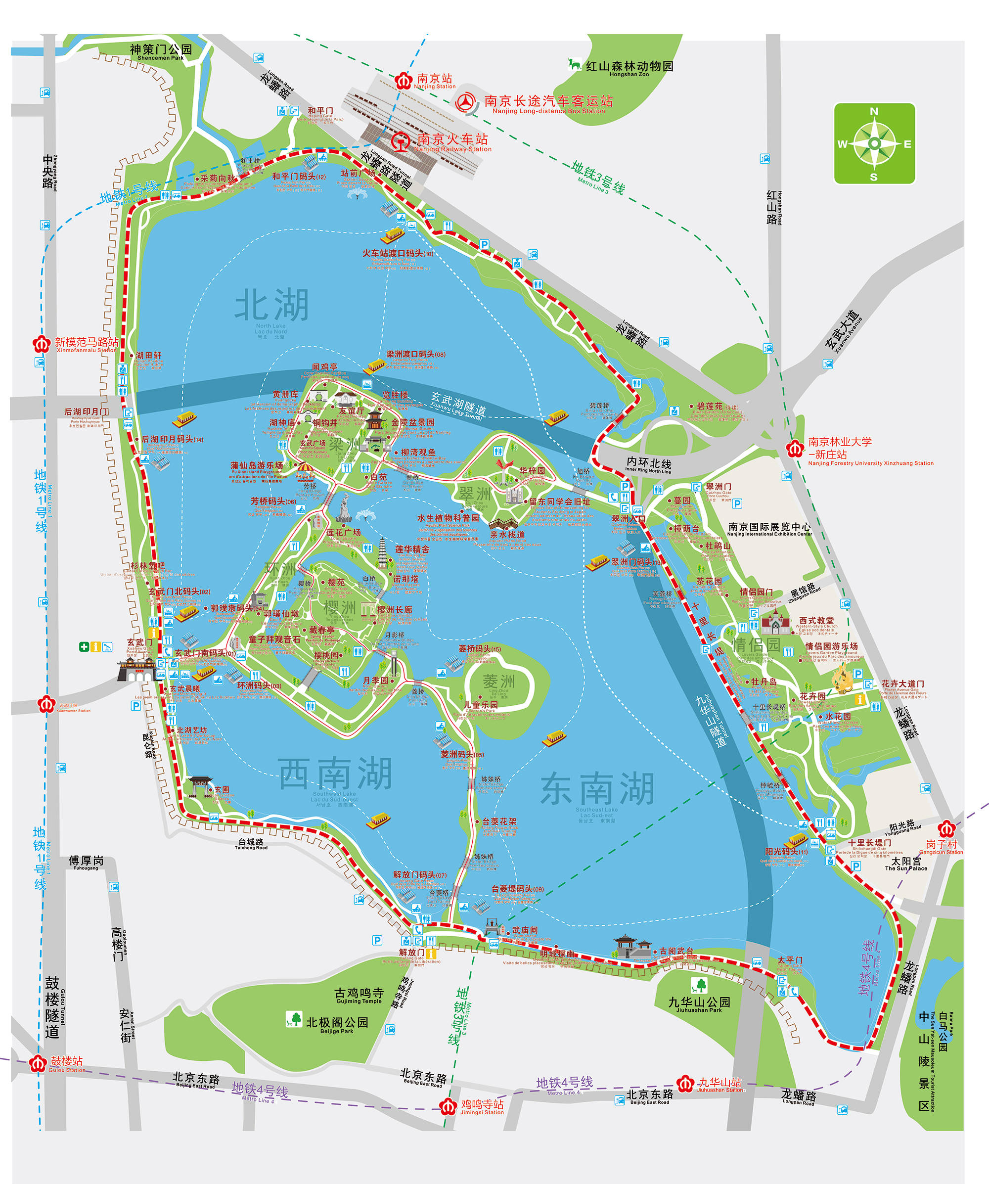 玄武湖徒步线路图图片