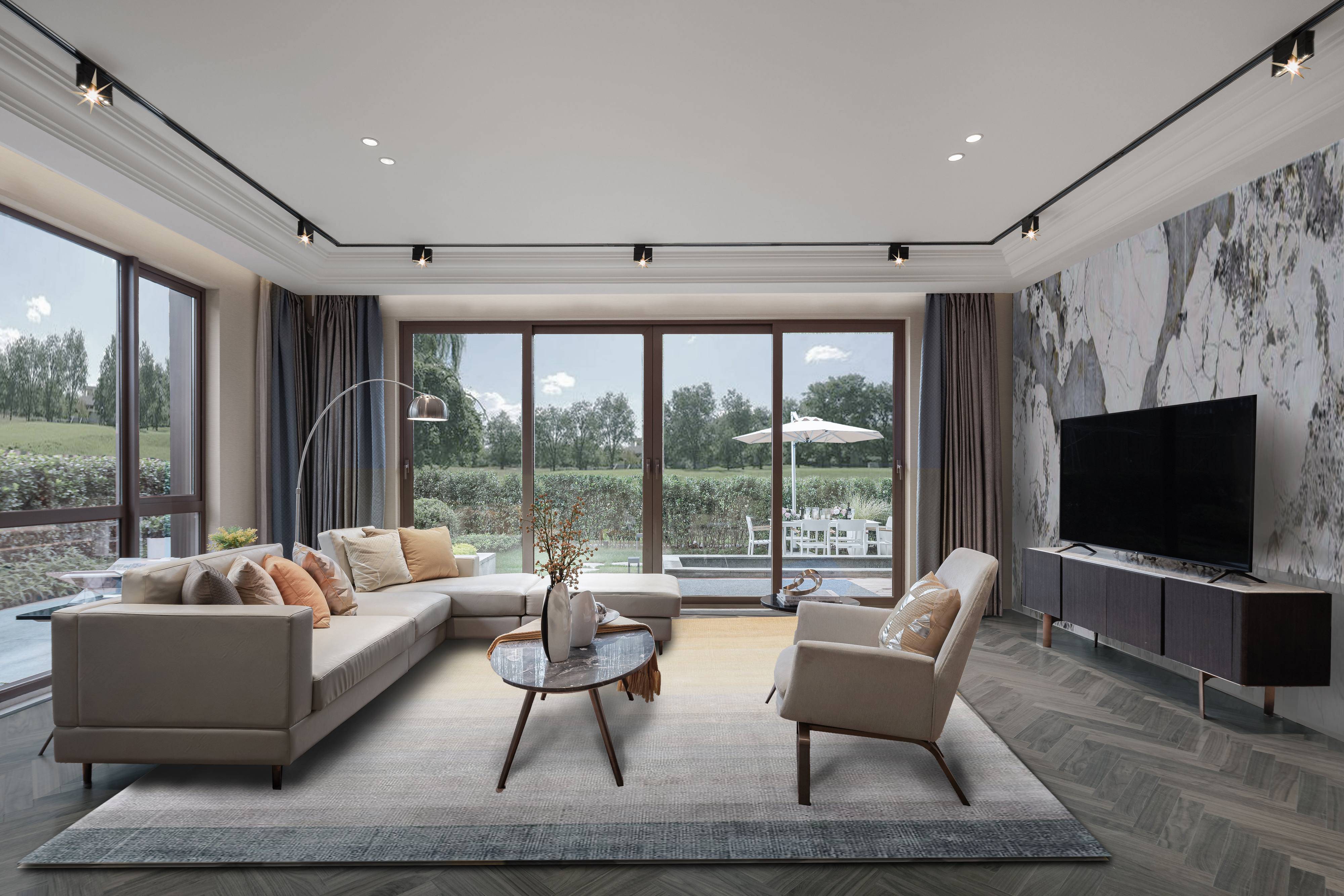 金装里——人文主义设计美学,自然而居,柔情质朴_空间_鱼骨_落地窗