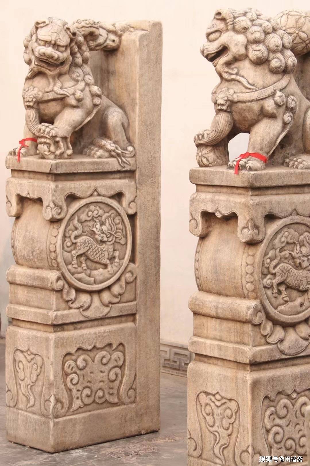 中式庭院,汉白玉石,牌坊抱鼓麒麟门墩狮_狮子_雕刻_象征