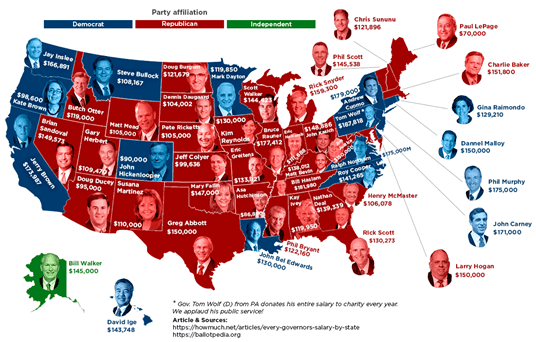 以圖說世界美國各個州州長的工資地圖同工同級但不同酬