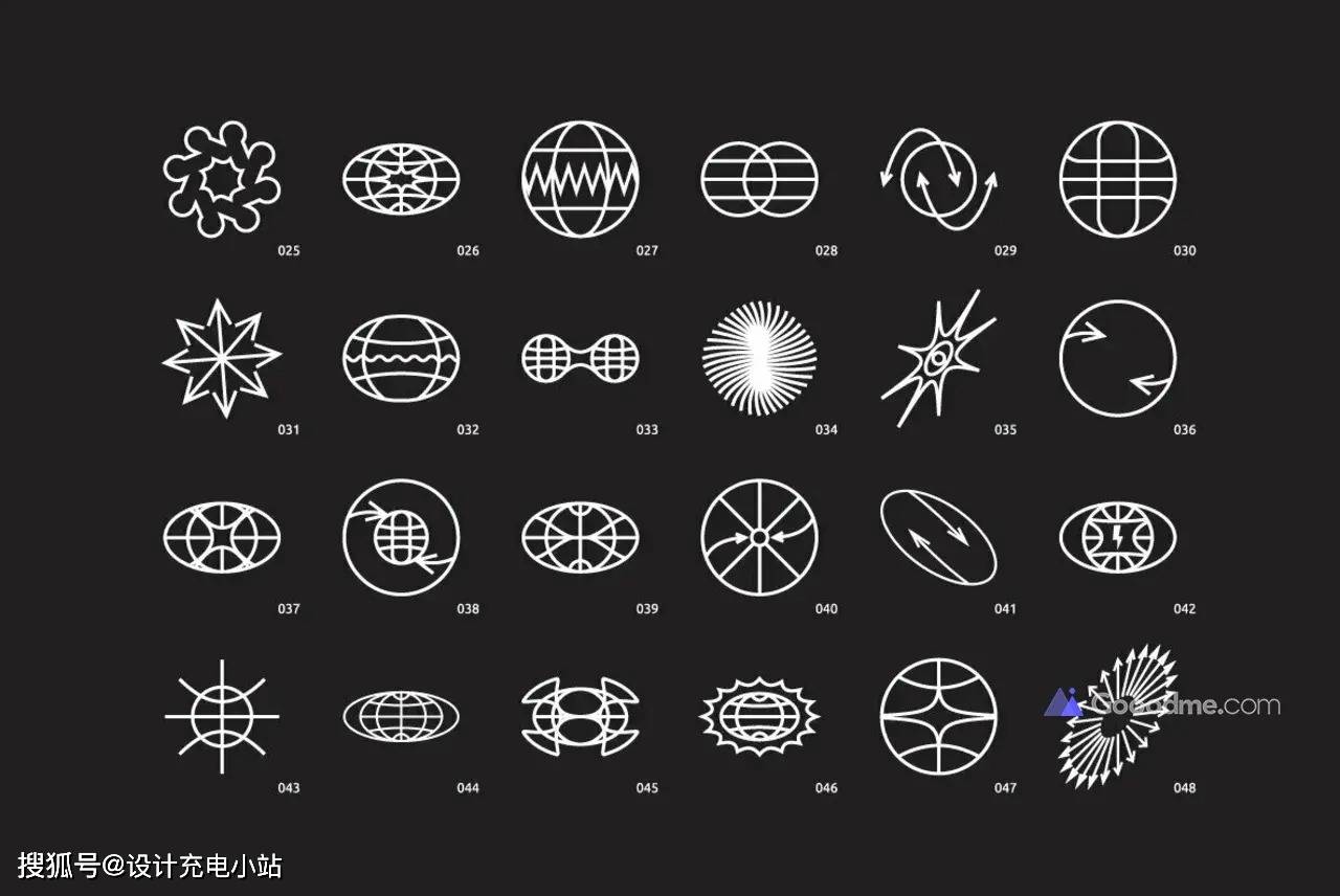 96款创意艺术贴纸酸性logo抽象几何图形线性图标ai设计素材源文件套件