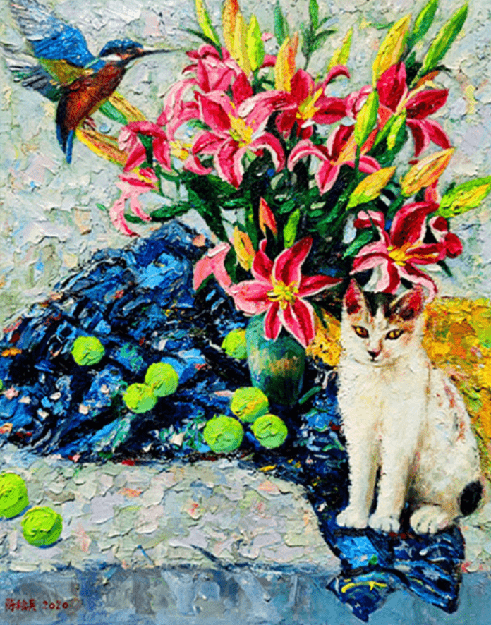 小小鸟之一》 布面油画 81x65cm 2020年他画泰山矗立,正是一位画家,一