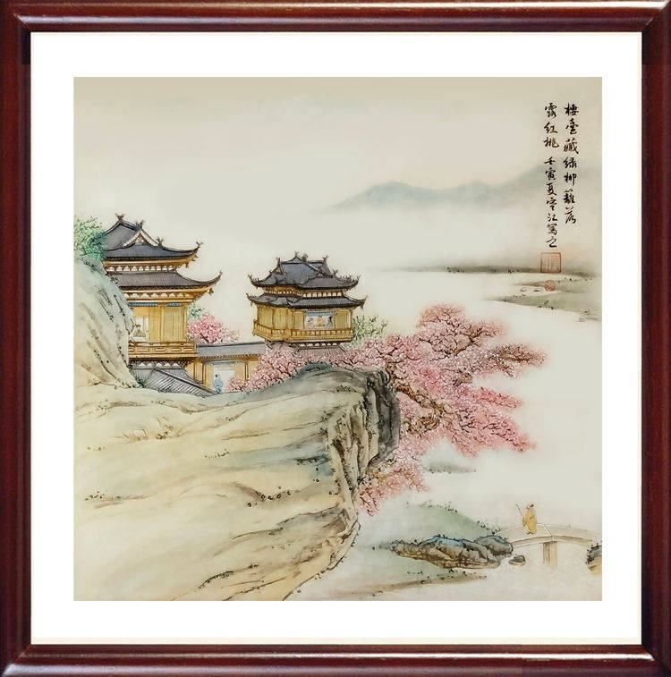 界画寒江工笔界画山水楼阁图