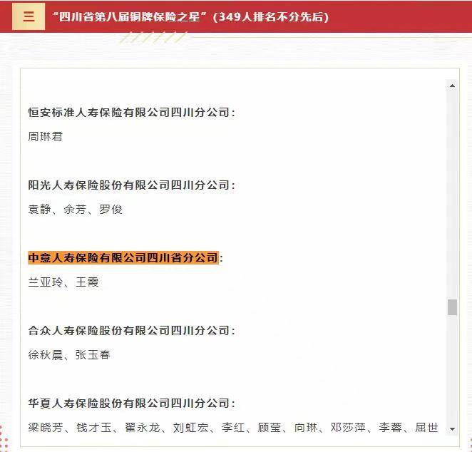 四川保险业第八届"保险双星"表彰名单出炉 中意人寿榜上有名_客户