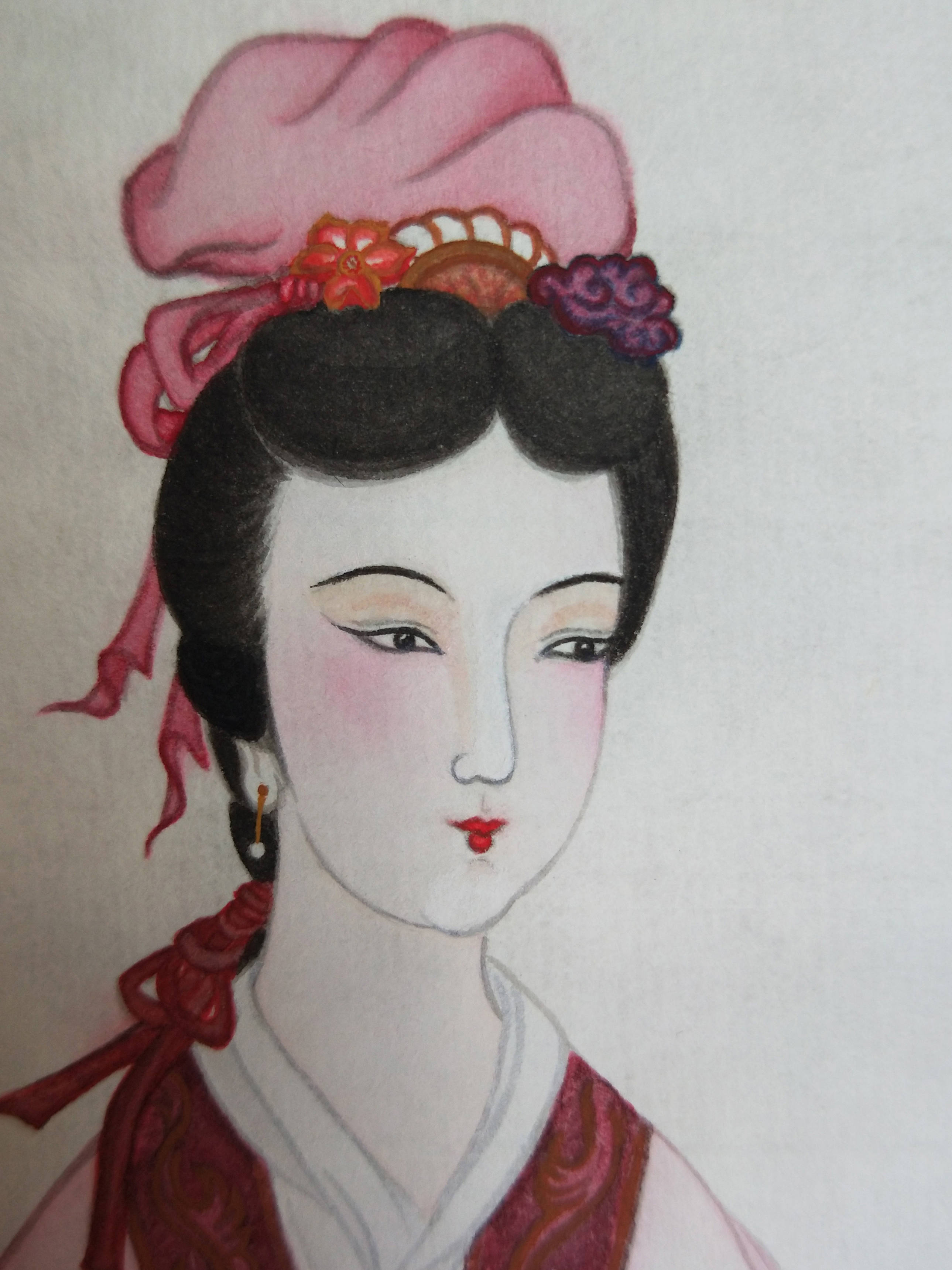 琴思图(黄丽燕国画古琴仕女图工笔画)_于田_弦鸣_纸本