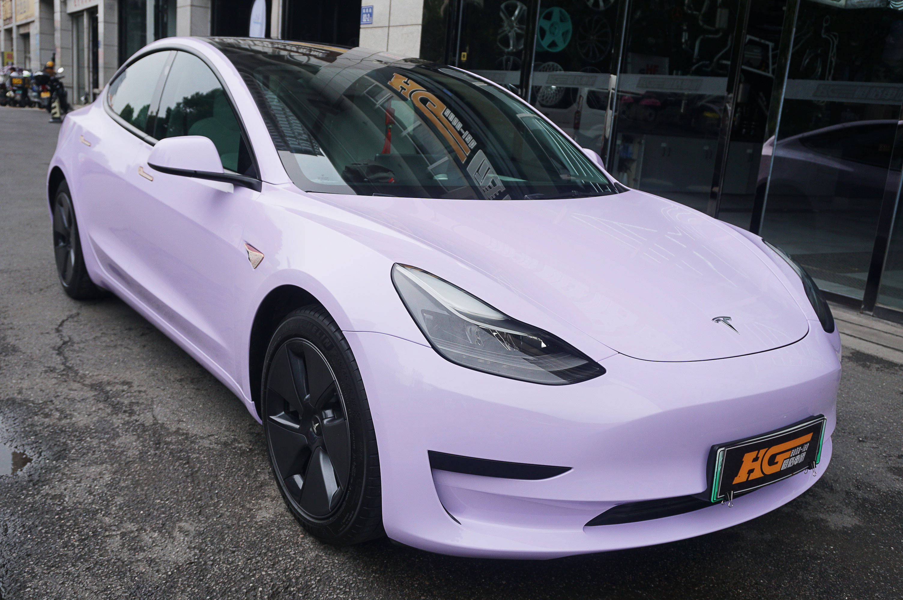 长沙汽车贴膜 长沙实体贴膜店 特斯拉改色星黛紫 官方电子质保 长沙汇