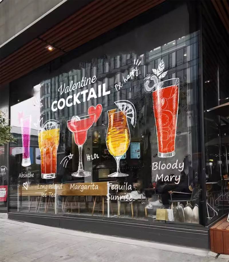 供应餐厅酒吧玻璃大门透明装饰贴纸橱窗静电贴膜广告_彩印_的材料