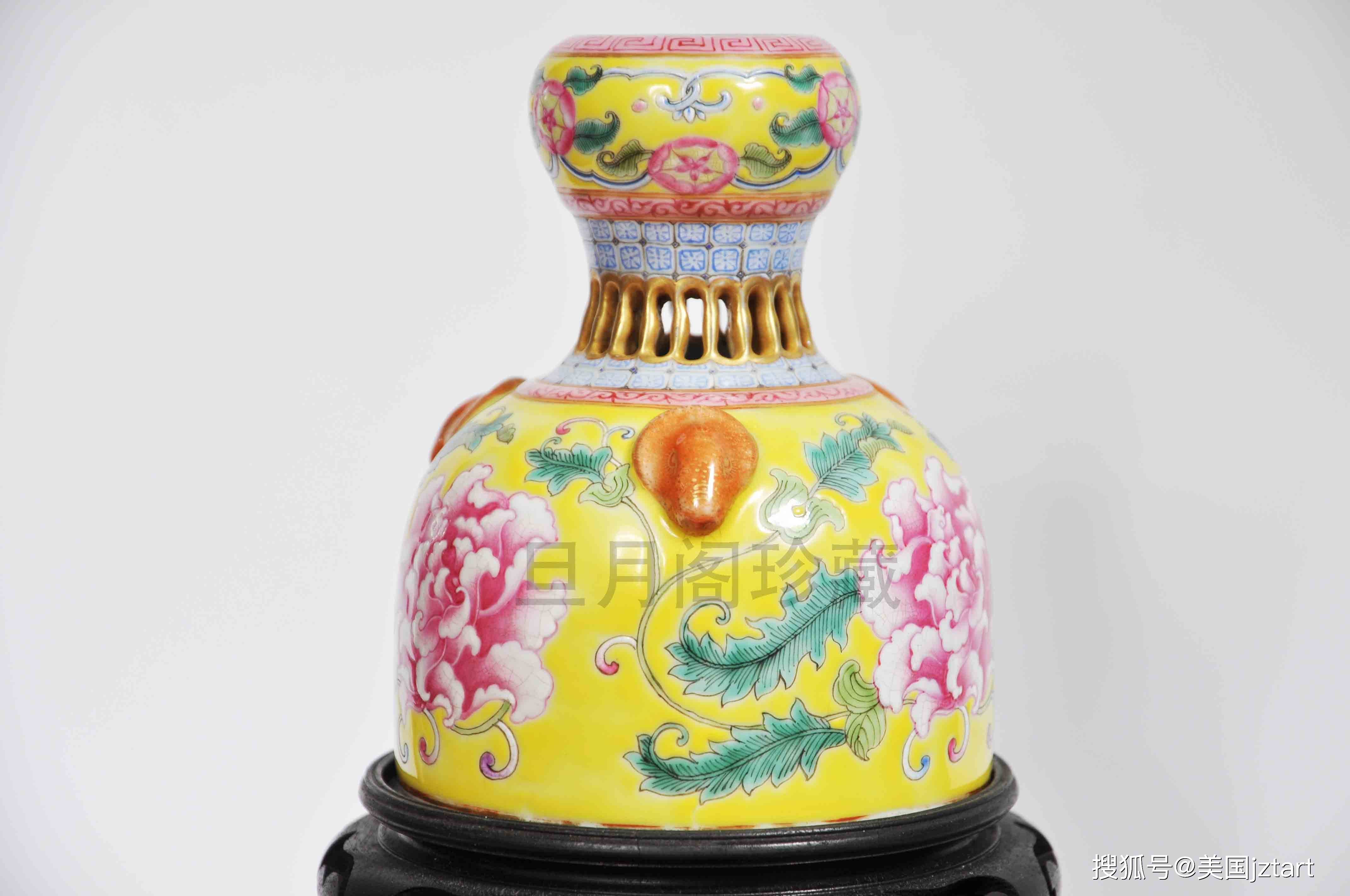 福禄寿三全/旦月阁珍藏乾隆洋彩黄地牡丹缠枝纹三牺葫芦尊_瓷器_ 福禄寿三全/旦月阁珍藏乾隆洋彩黄地牡丹缠枝纹三牺葫芦尊_瓷器_