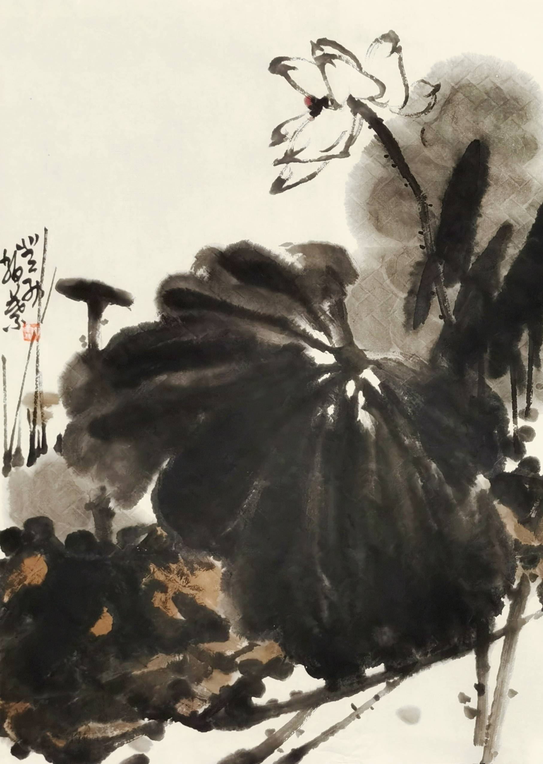 墨华绚丽的皴法使得山石盎然繁盛的植被生机勃勃山石不再枯独