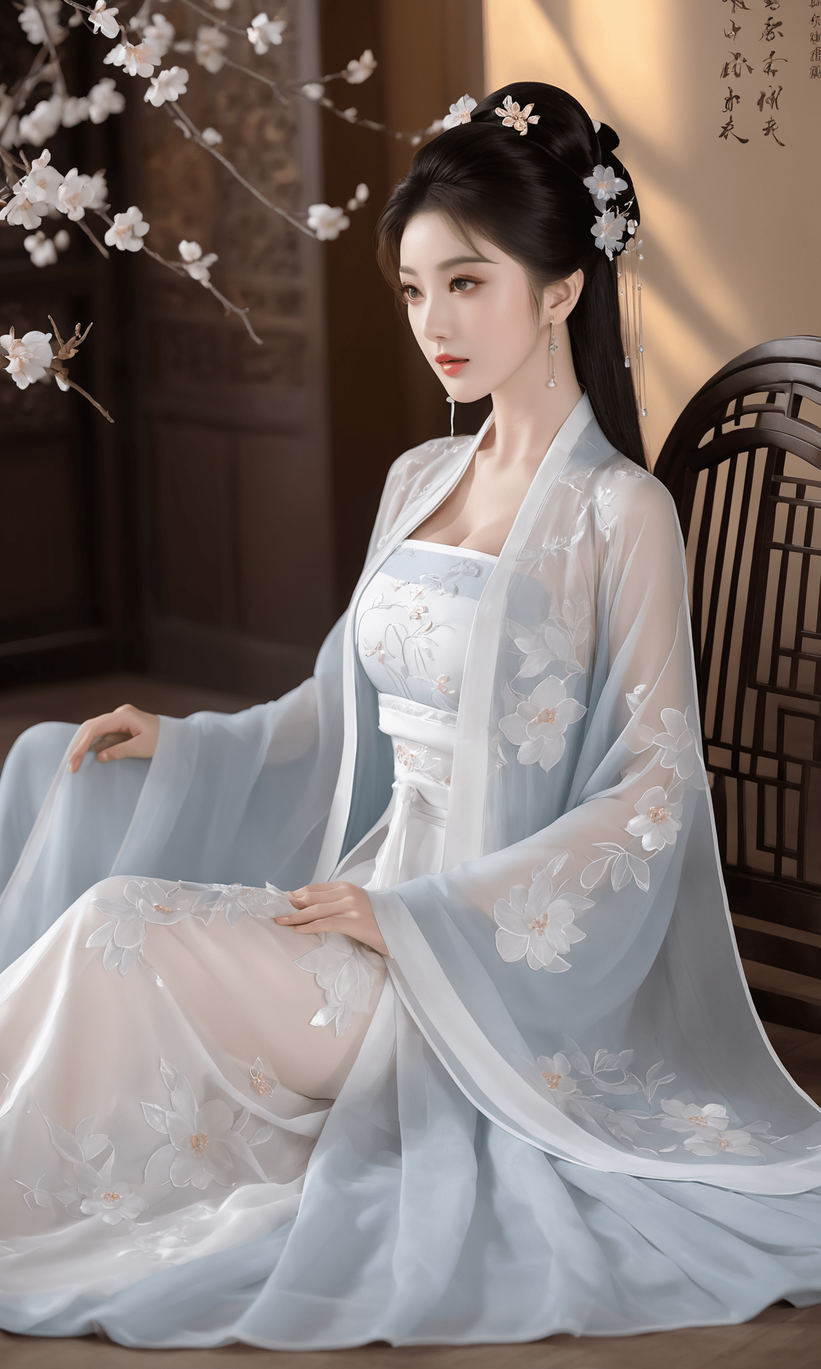 仙气清冷女子古风写真 唯美少女古装 白色汉服美女