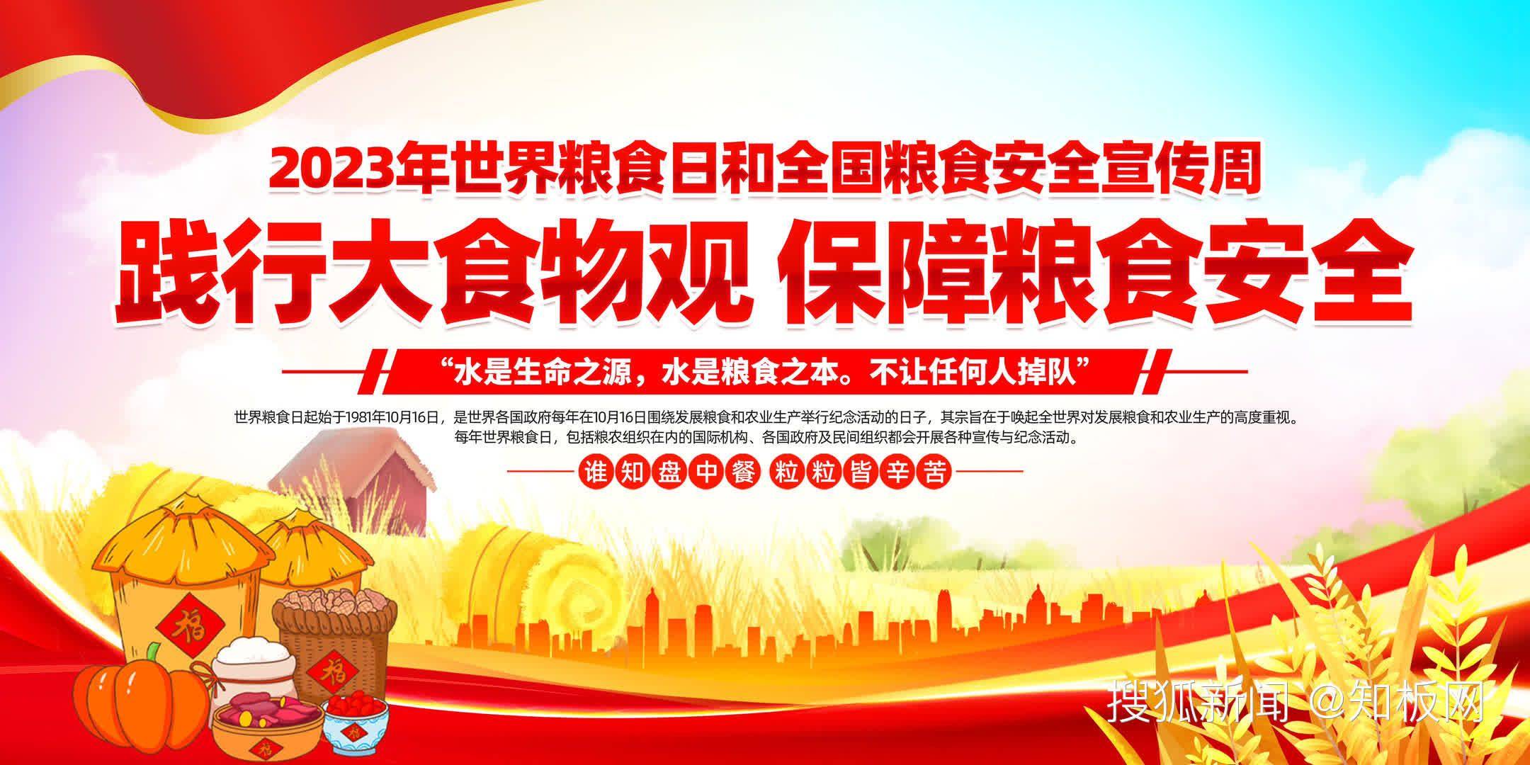 2023年全国粮食安全宣传周横版展板设计素材_保障_食物_习惯
