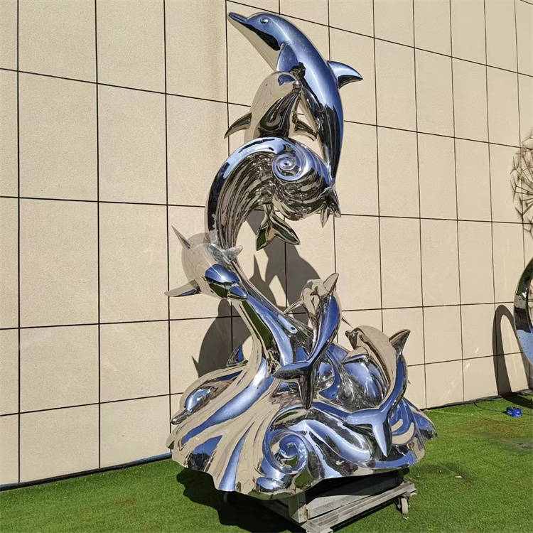 不锈钢海豚雕塑 镜面海豚组合摆件