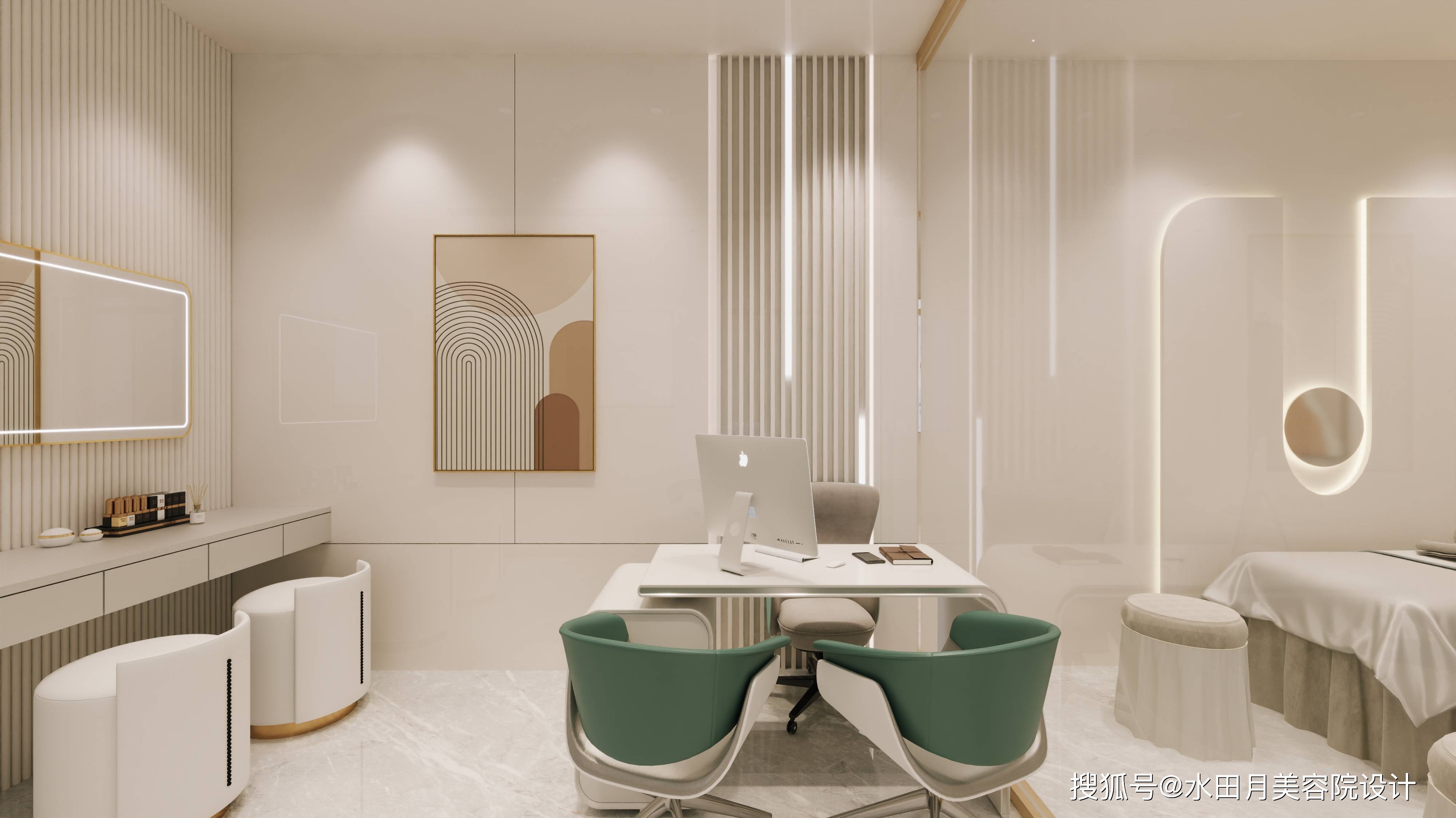 苏州80㎡现代轻奢皮肤管理室设计,温柔撞色!_装修_美容_美发