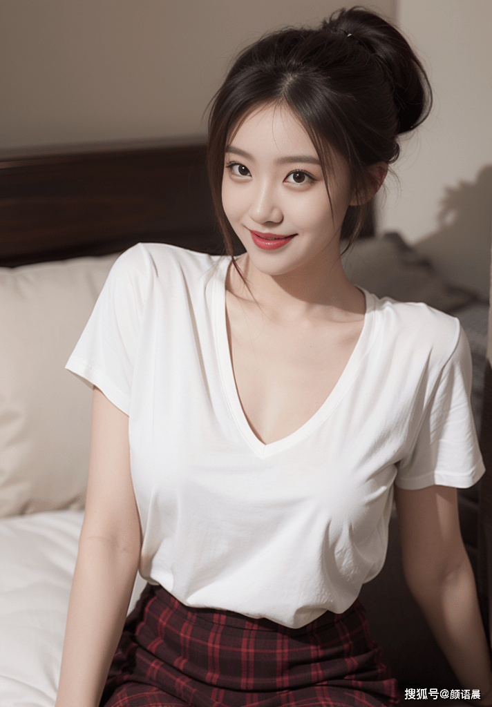 美女壁纸:单马尾女神,白色t恤与格子短裙的时尚搭配_双腿_宁静_清澈