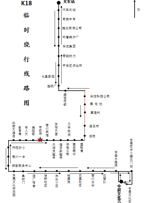 k19路:原线路—汽车站(东行)—朱兴路(南行)—坡子面粉厂恢复原线运行